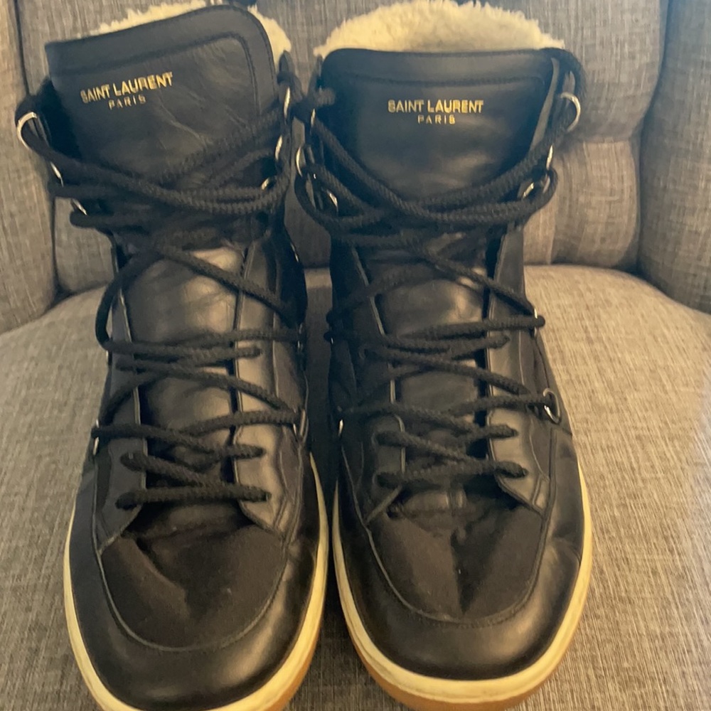 Saint Lauren Black Ho-Top Shearling Sneakers - Picture 6 of 7